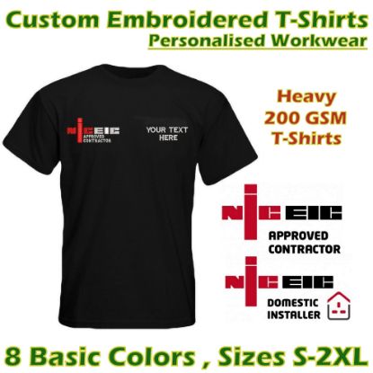 Picture of Custom Embroidered Heavy T-Shirt NICEIC Logo & Text 