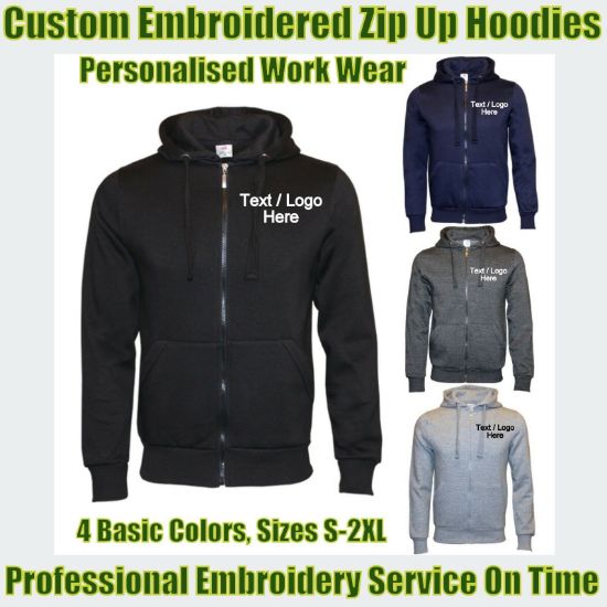 Picture of Custom Embroidered Personalised Zipper Hoodies With Text