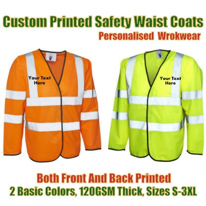 Picture of Custom Printed Unisex Hi Visibility Long Sleeve Waist Coats 2 Pack